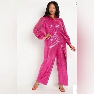 Eloquii Vibrant Pink Sequin Jumpsuit